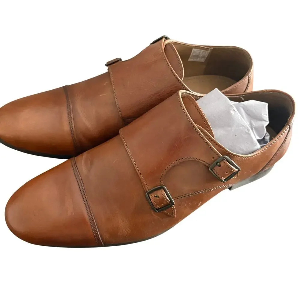 Find Brand Mens Monk Strap Dress Shoes 9 NWT Brown Leather Cap Toe